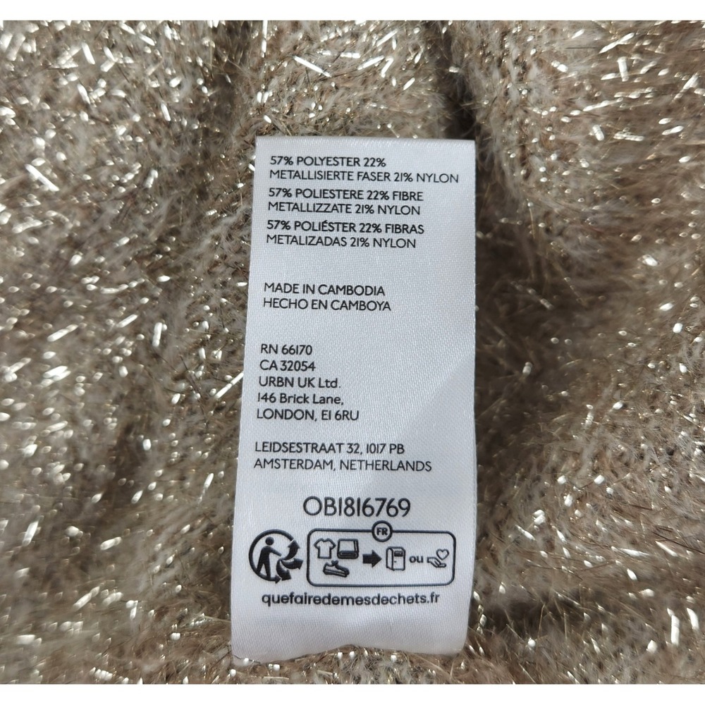 By Anthropologie Eyelash Pullover Sweater M Gold Metallic Tinsel Scoop Back Tie - Picture 12 of 12
